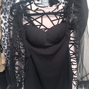 Black Sheer Sleeve Bustier Bodycon Mini Dress